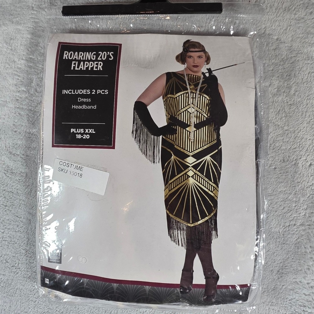 Roaring 20s Flapper Womens Black Gold Size Plus XXL 18-20 2pc Costume NWT